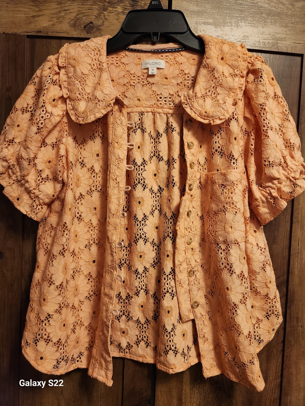 Pilcro Peach Eyelet Peter Pan Collar Keira Blouse - Picture 8 of 11